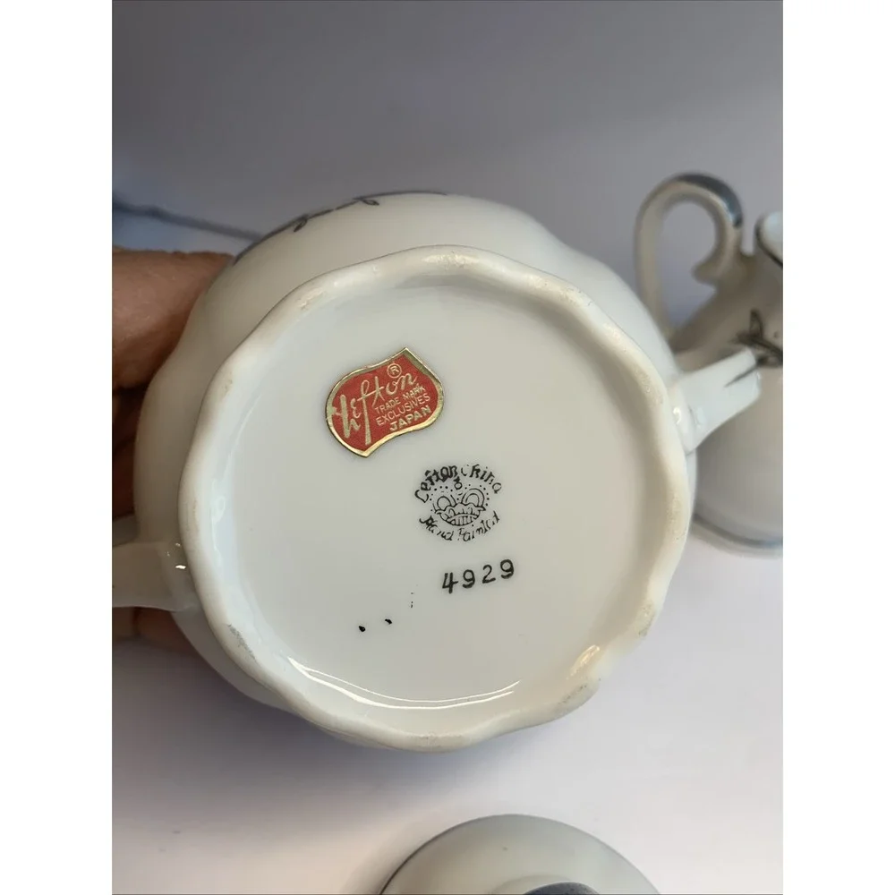 Vintage Lefton China 25th Silver Anniversary‎ Sugar Bowl and Creamer Set 4929